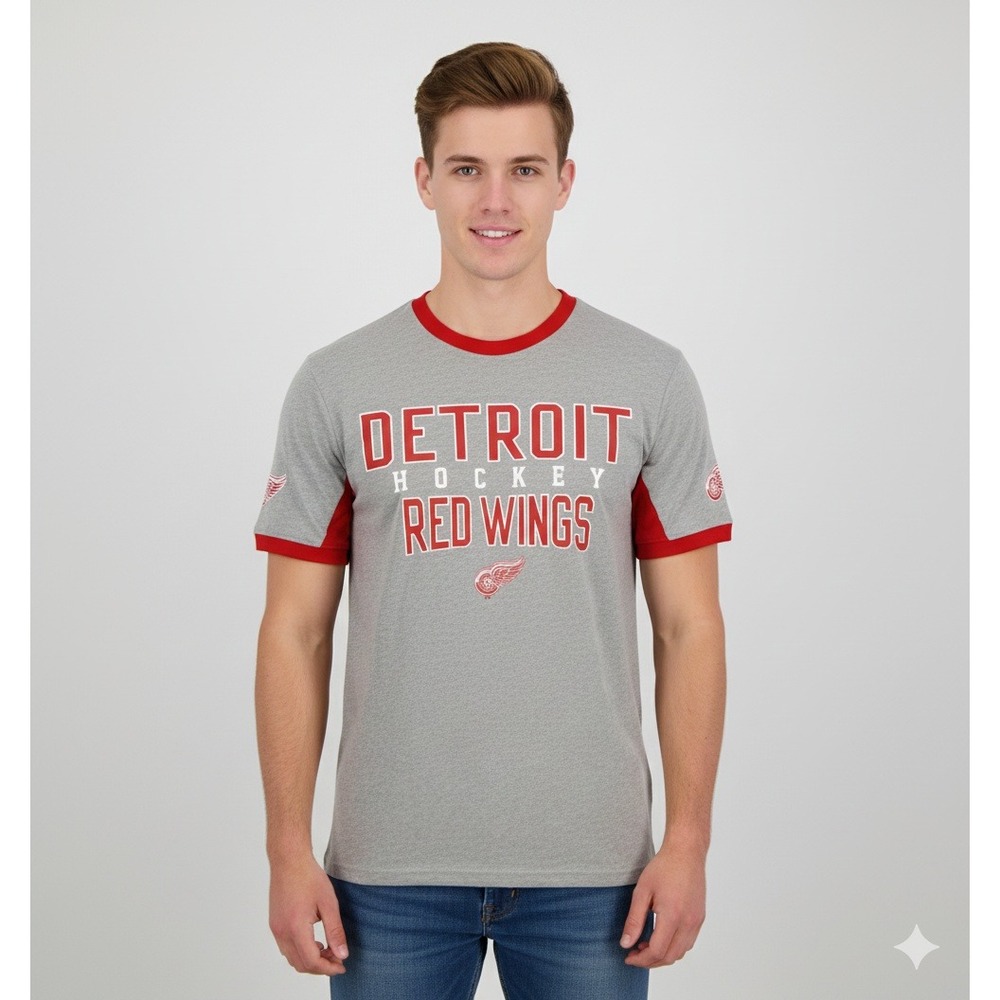 NWT  Detroit‎ Hockey Red Wings T Shirt Men's Size L Grey Red Graphic Tee